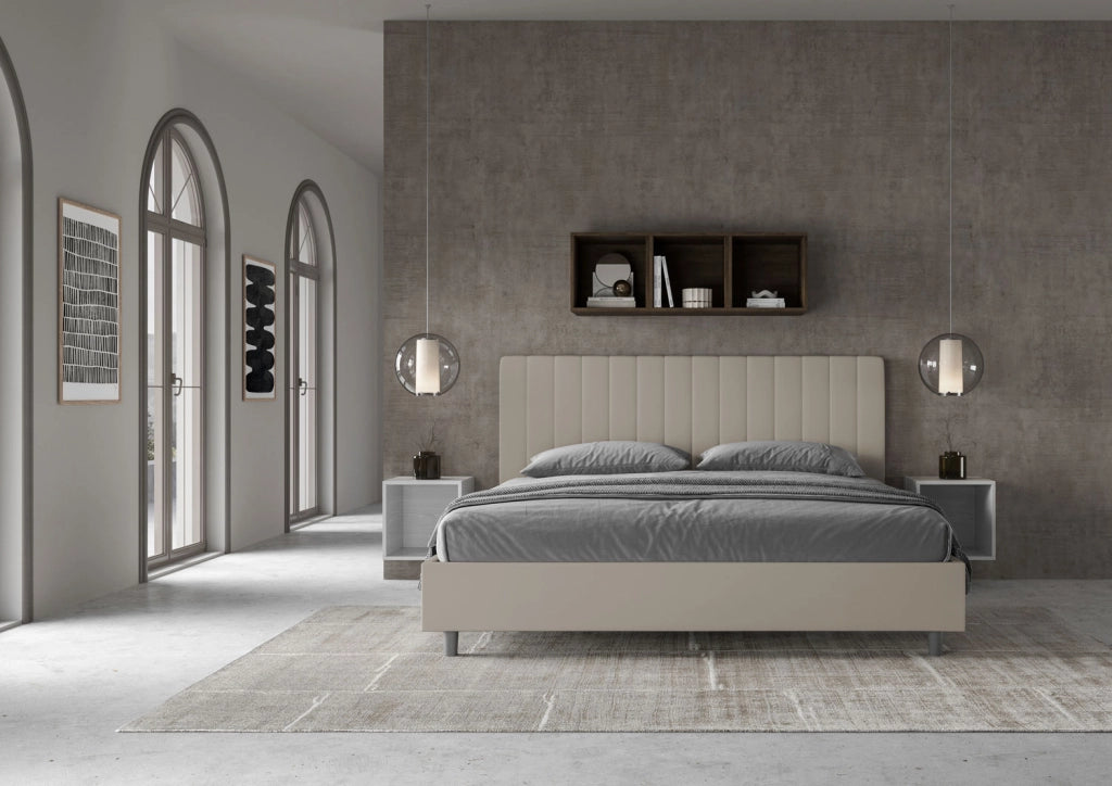 BS COM Letto matrimoniale king size contenitore imbottito 190x190 similpelle tortora