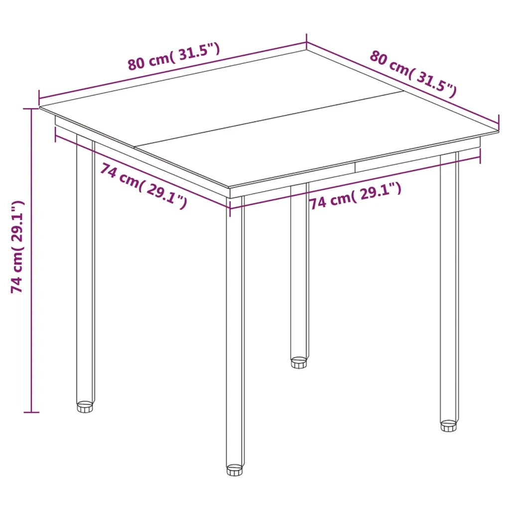 Set da Pranzo per Giardino 3 pz con Cuscini Polyrattan e Vetro 3099739