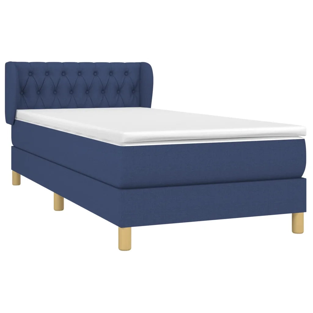 Letto singolo | Letto per adulti | Giroletto a Molle con Materasso Blu 90x190 cm in Tessuto