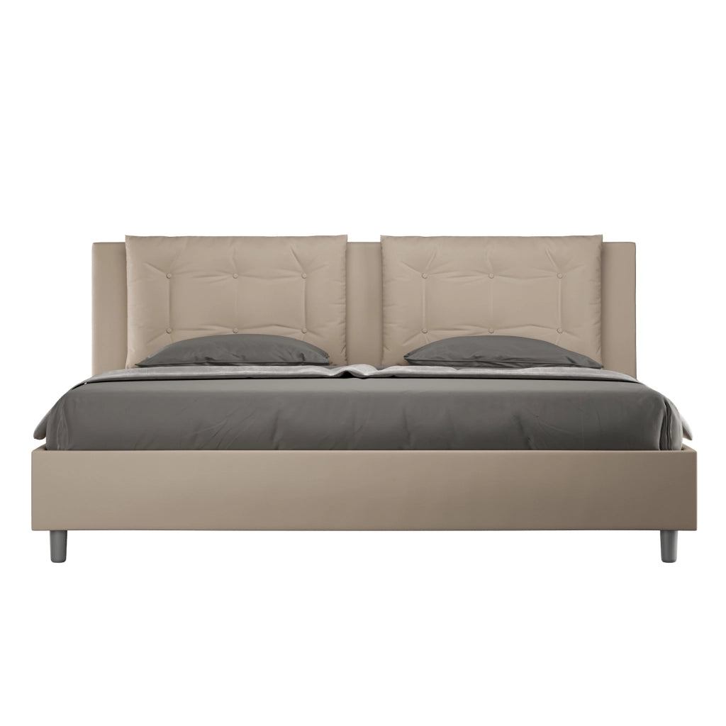 BS COM Letto matrimoniale king size con rete imbottito 200x200 similpelle tortora