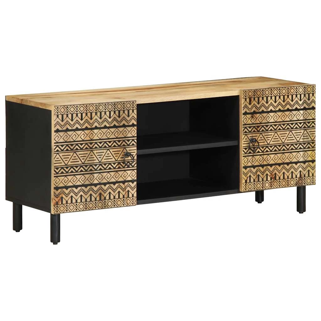 Mobile TV industriale con contenitore 105 x 33 x 46 cm legno massello di mango nero 02_0057832