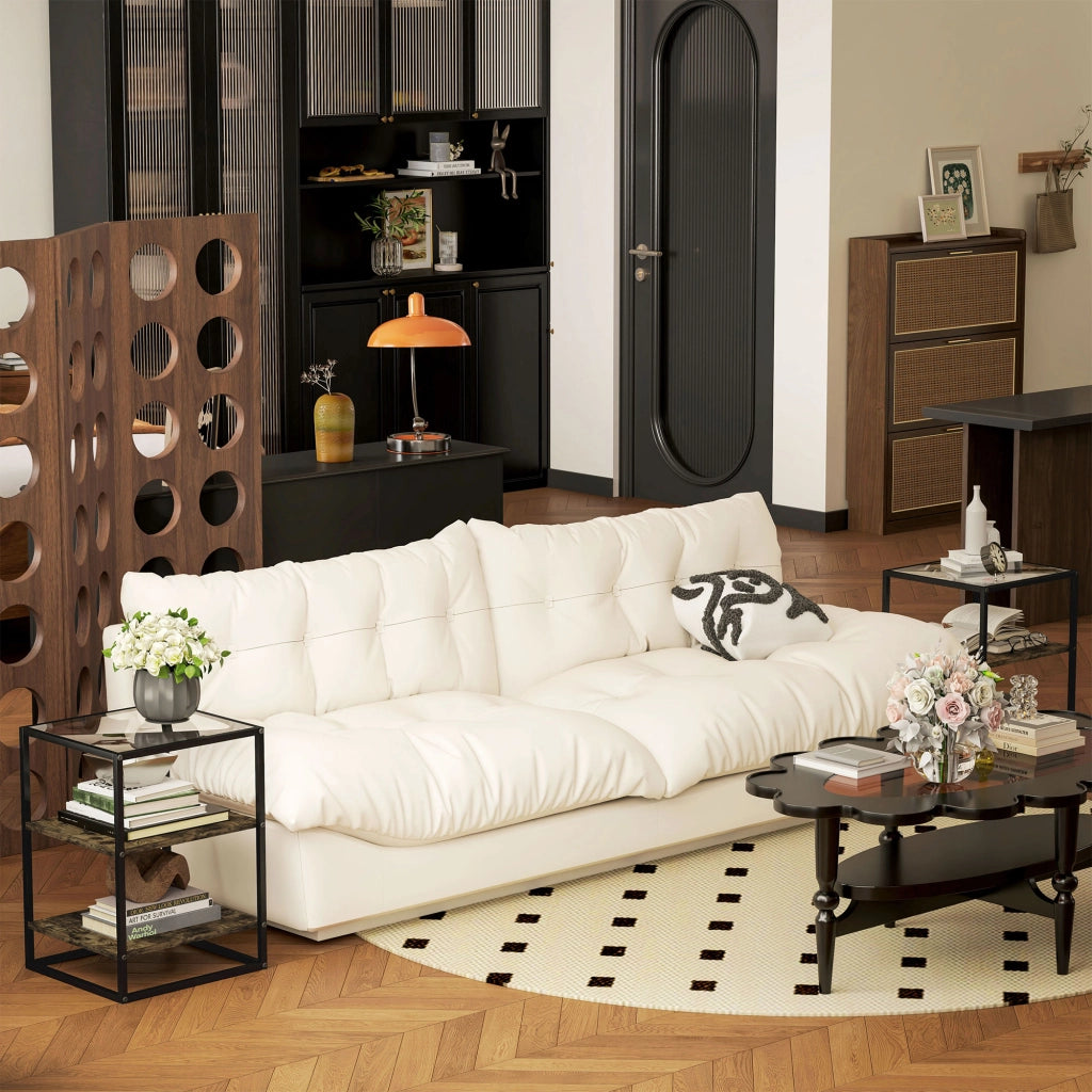 Set 2 Tavolini da Soggiorno a 3 Livelli in Legno e Metallo con Piano in Vetro Temperato, 37x40x55.5 cm, Marrone