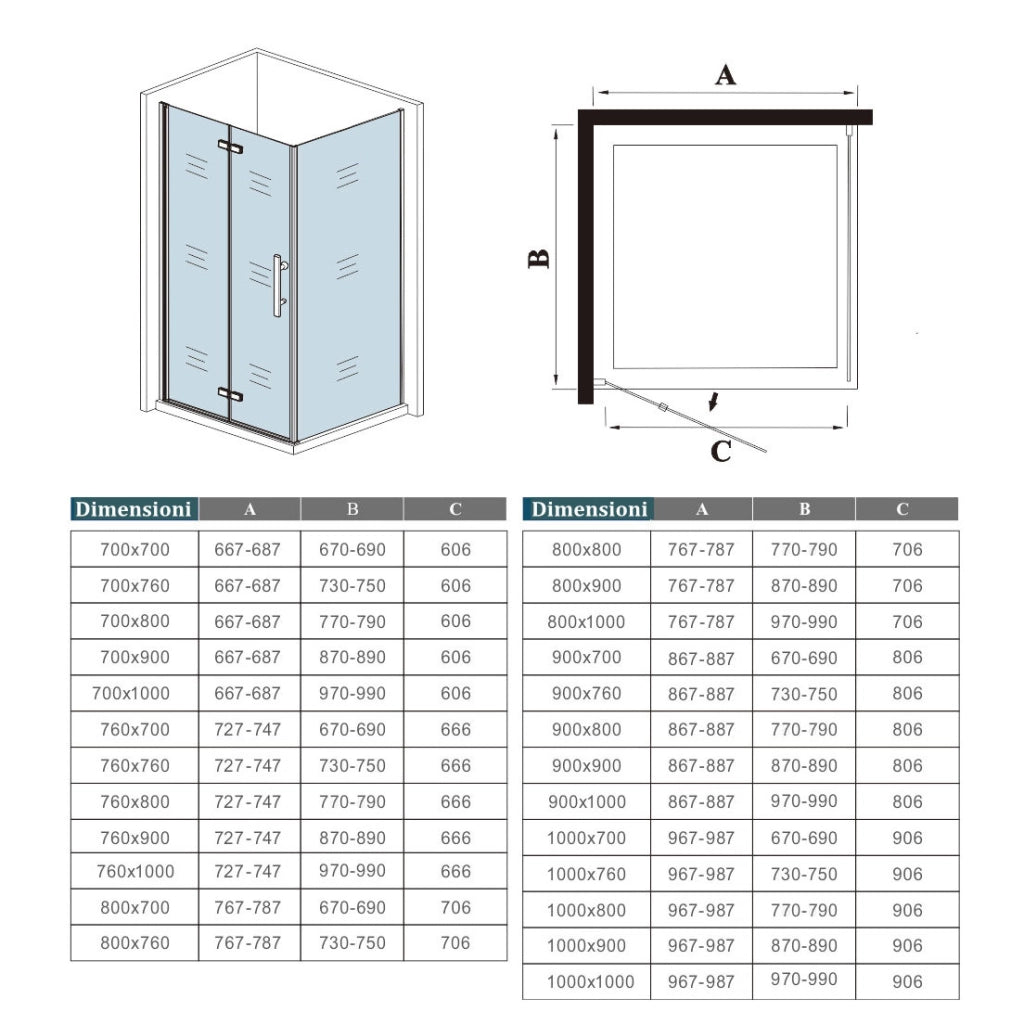 185 cm Box Doccia Angolare 70x90 cm Porta Battente Pieghevole 70 Parete Fissa 90 Vetro Temperato 6 mm Anticalcare Barra Stabilizzatrice da 45 cm Dorato Spazzolato