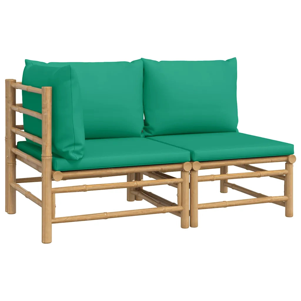Set Salotto da Giardino 2pz | Set di Mobili da Esterno con Cuscini Verdi Bamb¨´