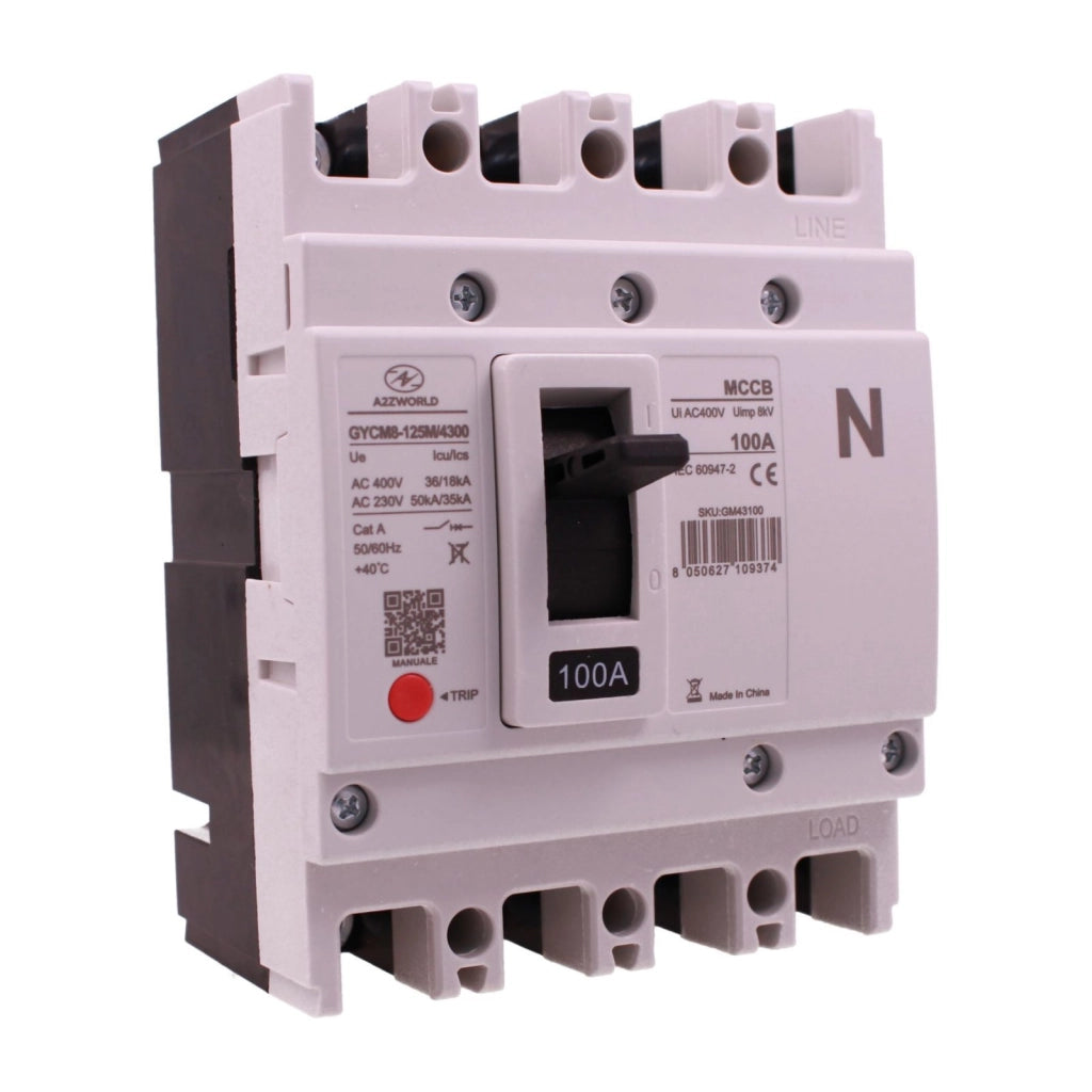 Interruttore Scatolato MCCB 4P 100A/125A 36kA, Magnetotermico Trifase AC 400V (100A)