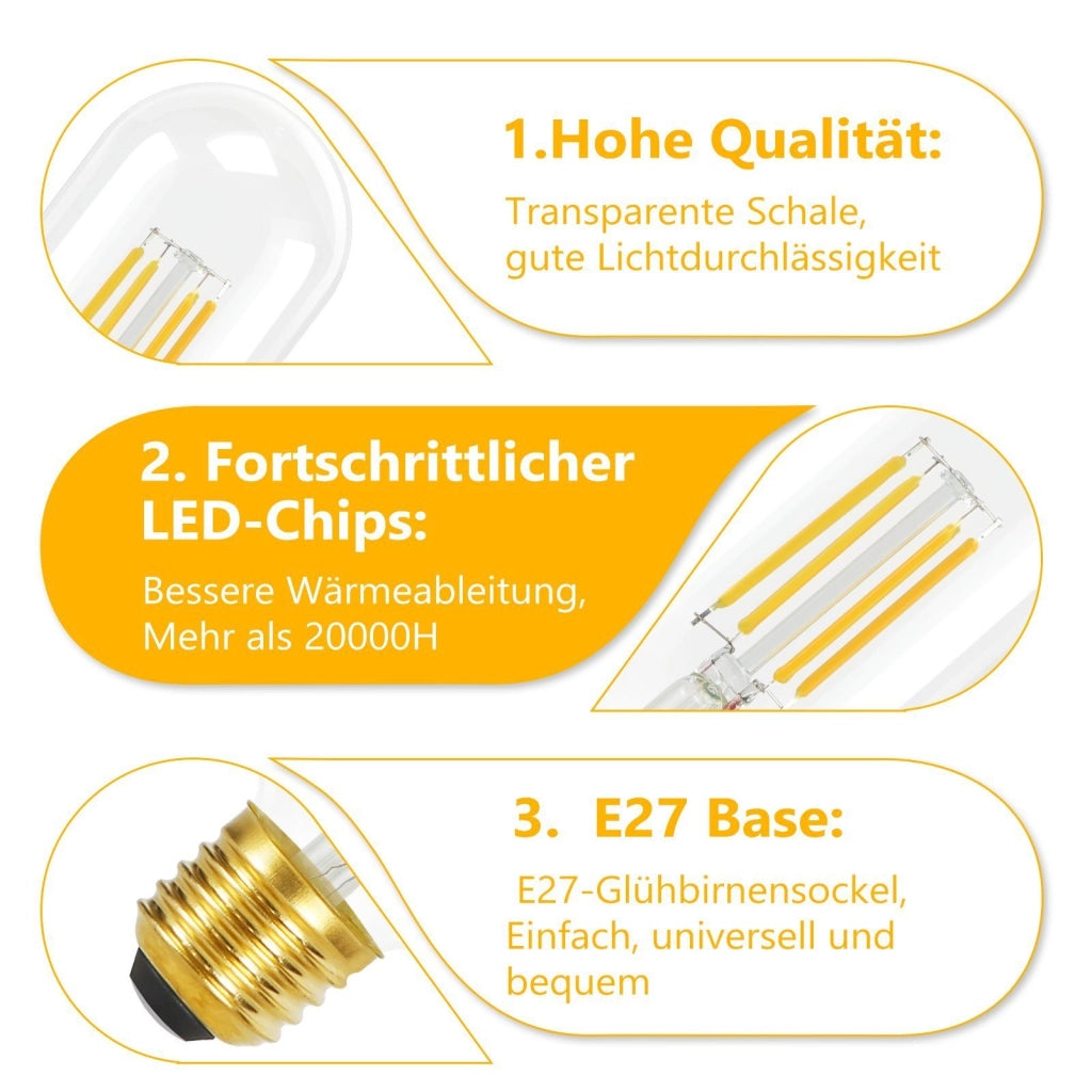 ZMH Set di 4 Lampadine LED E27 Lampadine T45 Vintage Bianco Caldo 4W 2700K Lampada retrò Edison Filamento di Vetro