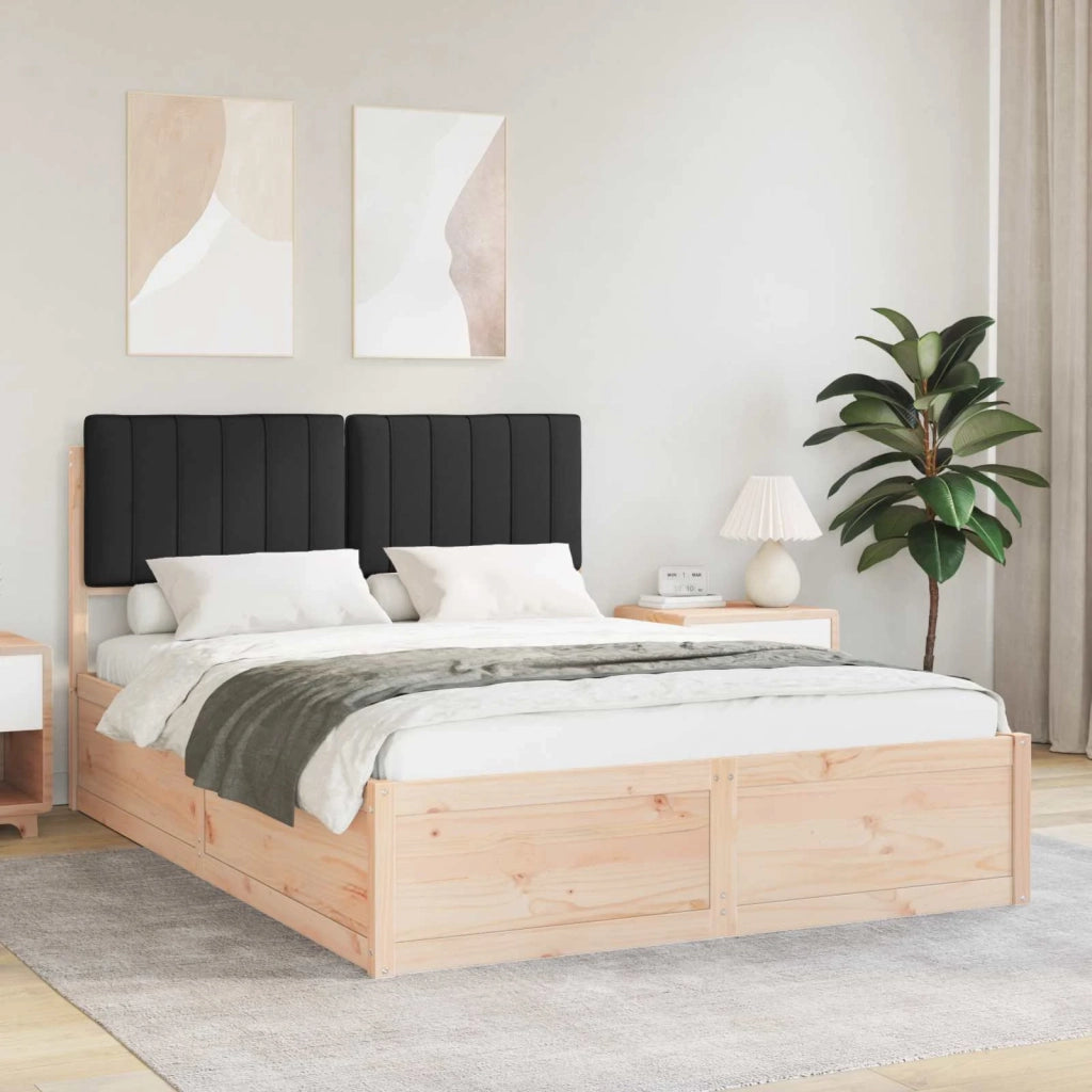 Letto matrimoniale | Letto per adulti | Letto con Testiera Rivestita Nero 135 x 190 cm Pino massello