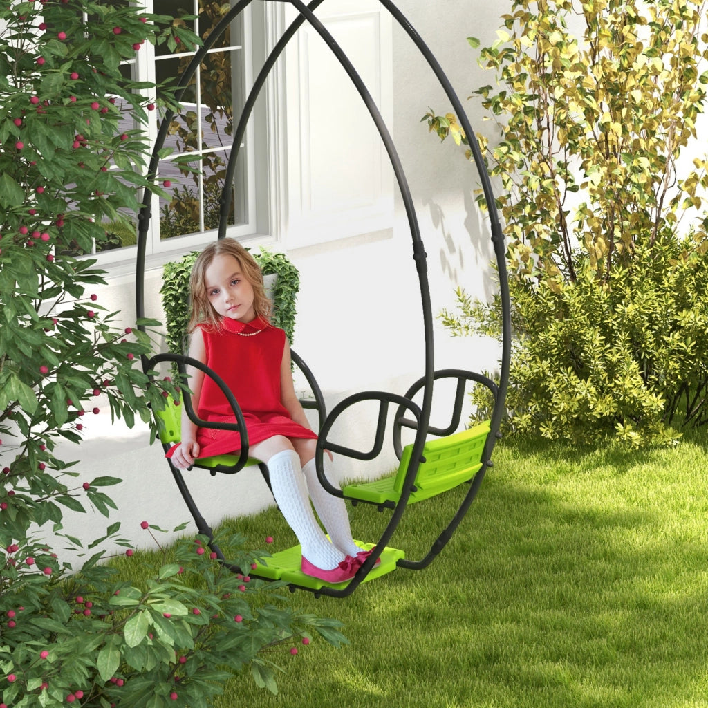 Altalena da Giardino per Bambini ¨C Xylo ¨C Metallo Verde 110,5x40,5x180 cm 2 Posti 3-6 Anni