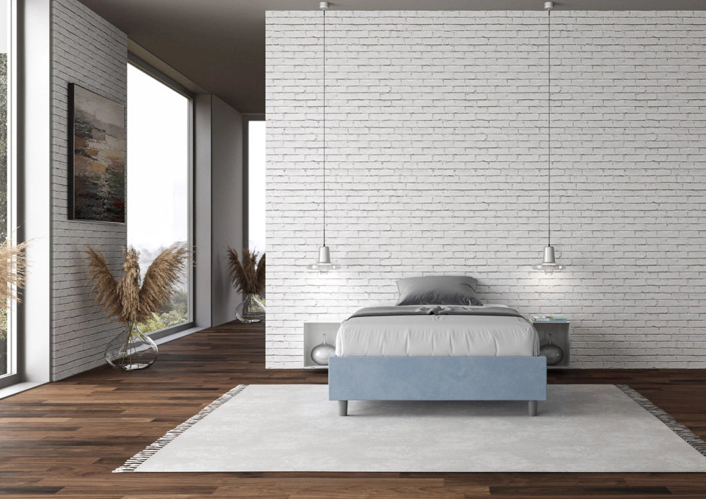 Letto Matrimoniale Francese Sommier 140x190 cm con Rete e Contenitore Azelia Azzurro