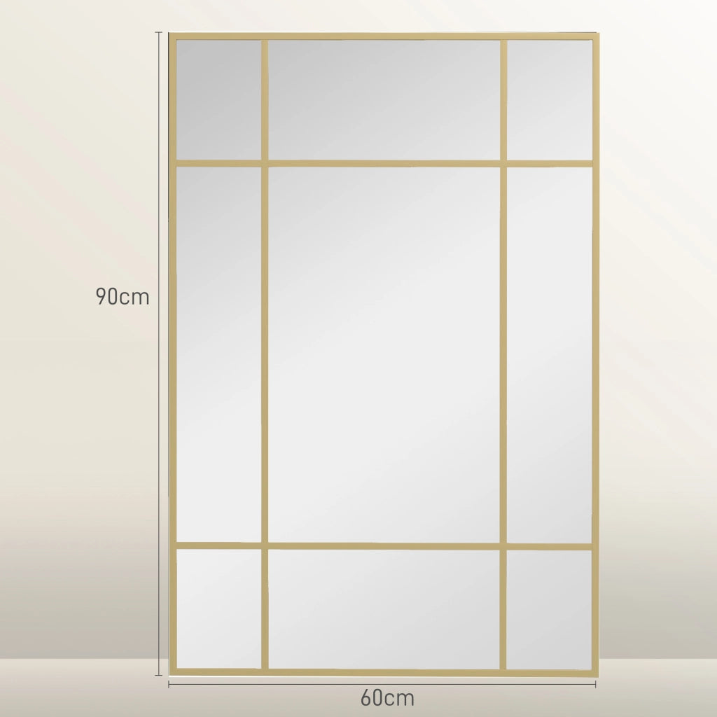 Specchio da parete stile industriale con cornice in metallo dorato e 4 ganci ¨C Xylo ¨C 90x60 cm