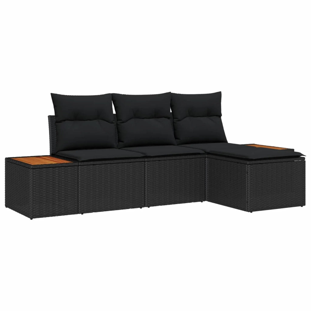 Set Divano da Giardino con cuscino 4 pcs Nero polyrattan 3348059