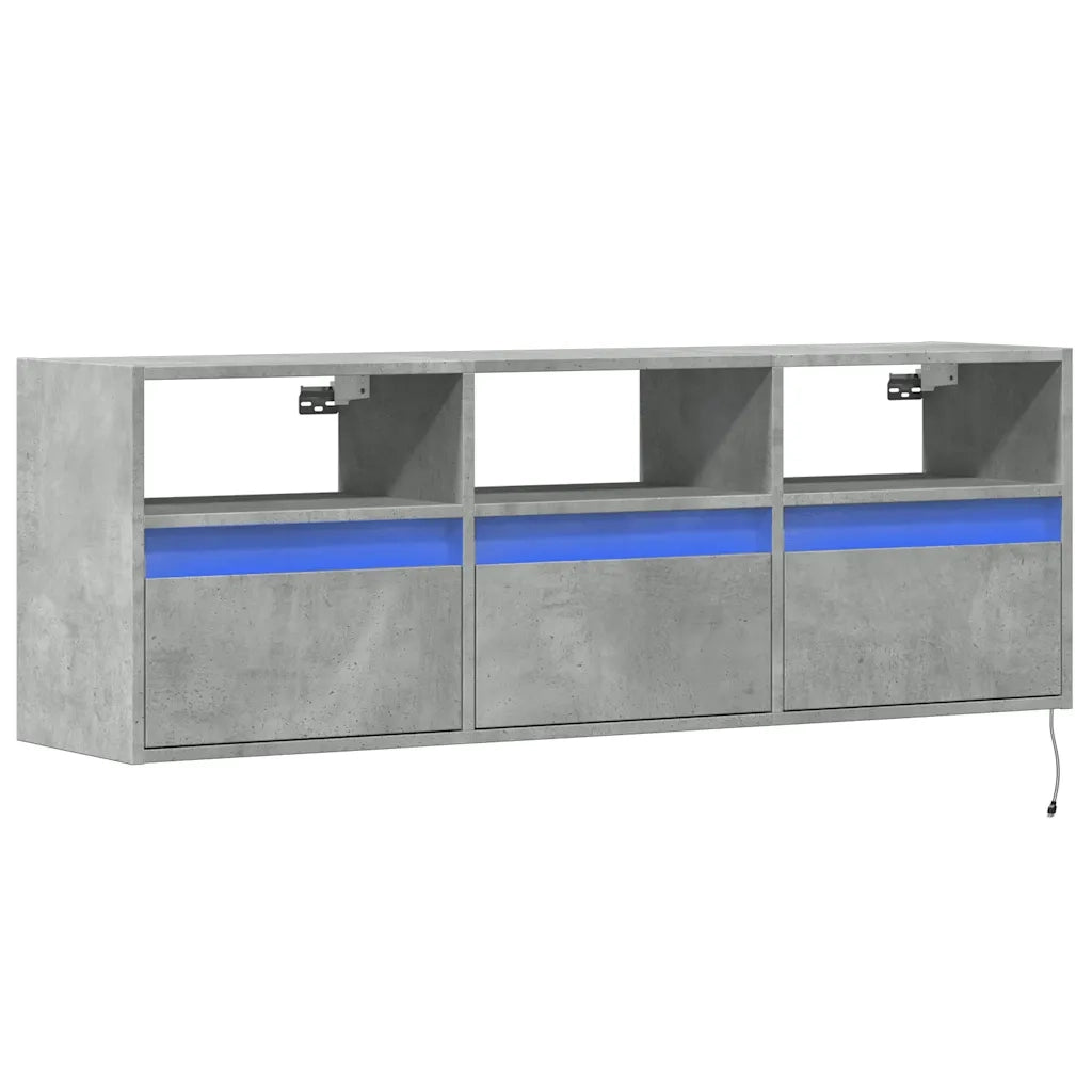 Mobile TV a Parete con Luci LED-Mobile TV a Muro Grigio Cemento 130x31x45 cm