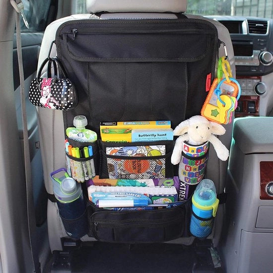 Organizzatore per Auto Sedile Posteriore di Alta Qualità | Protezione del Poggiatesta e Angoli Robusti | Protezione per iPad | Organizzatore per Auto con 12 Comparti di Stoccaggio (Grigio)