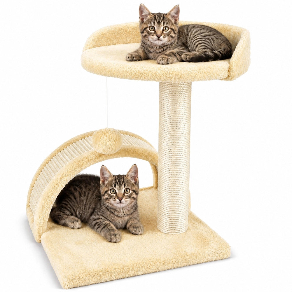 Tiragraffi Per Gatti Beige Con Gioco Pallina Palo 50cm Topolino Tunnel Soffice