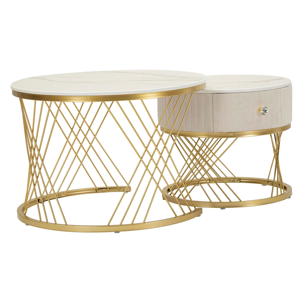 Davazate, Tavolino da Salotto un Cassetto, 70x70x48h cm Bianco Crema