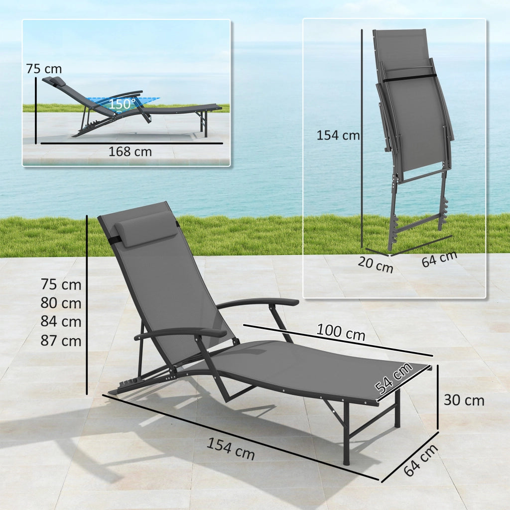 Set 2 Sdraio da Giardino Pieghevoli con Schienale Regolabile su 4 Livelli e Cuscino, Grigio