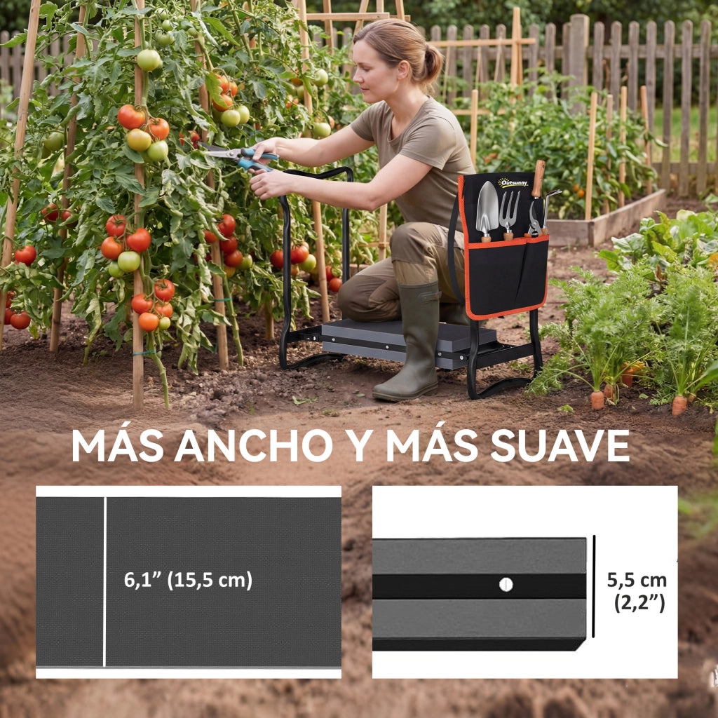 Sgabello Pieghevole da Giardino ¨C Xylo ¨C con Cuscino EVA e Marsupio Portattrezzi Carico 150kg