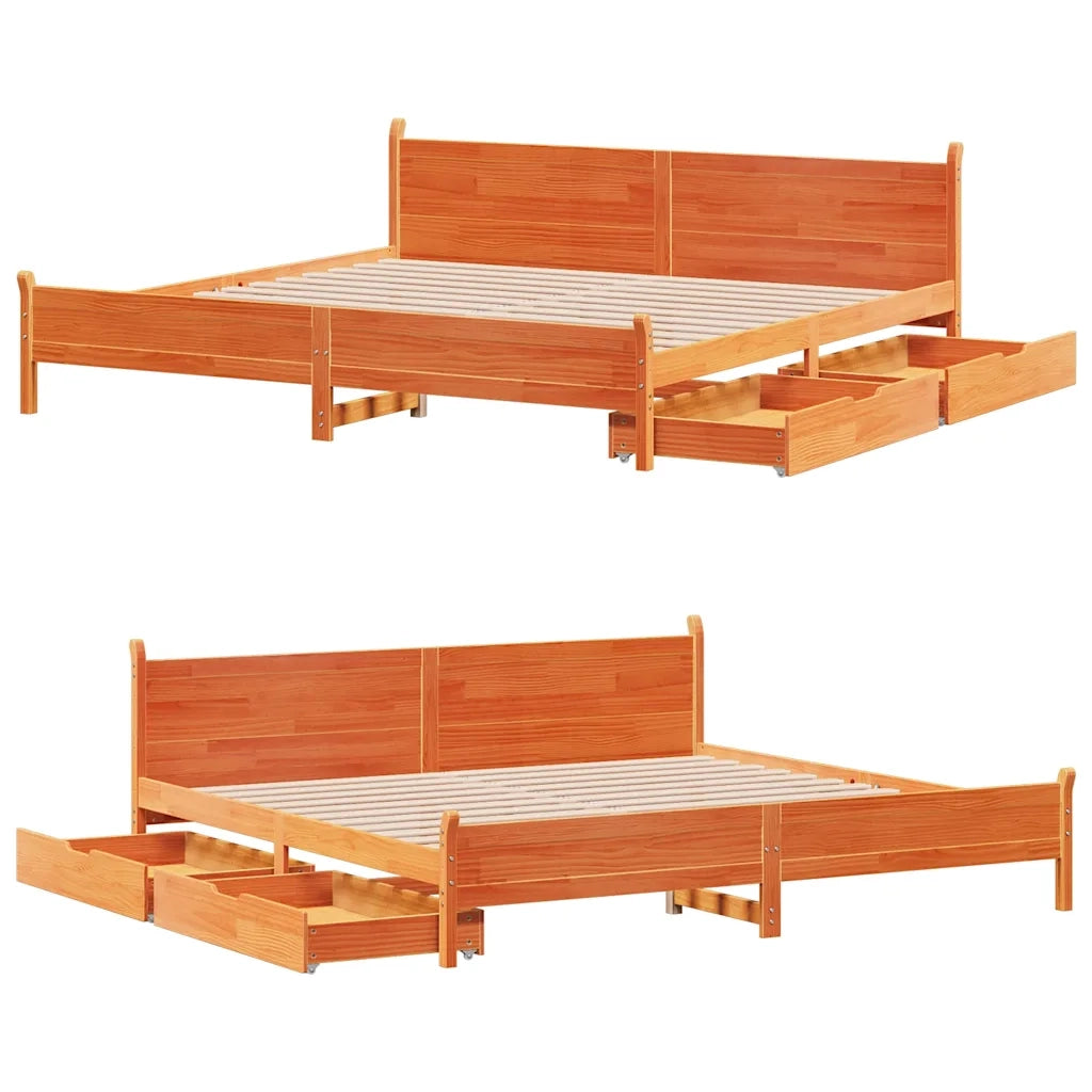Letto senza Materasso Marrone Cera 200x200 cm in Legno di Pino 3309760
