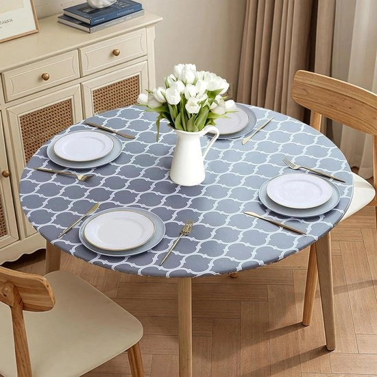 Tavolo da pranzo con tovaglia lavabile in stoffa mista di cotone - 137 cm.