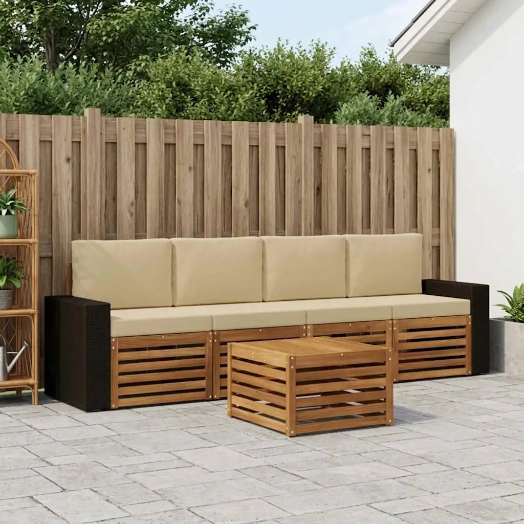 Set di divani da esterno con cuscino 5 pcs Naturale e Beige 3384004