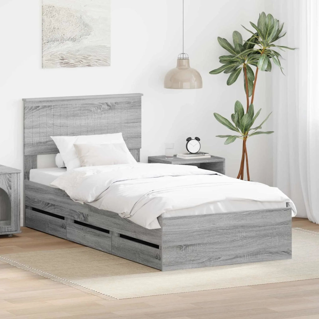 Letto singolo | Letto per adulti | Struttura del letto Grigio Sonoma Legno Ingegnerizzato
