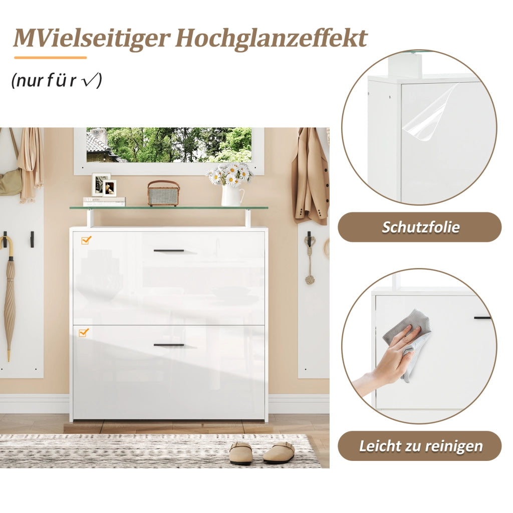 MOBILE INGRESSO Set da 4 pezzi con specchio e scarpiera 89,5x23x96,5 cm bianco