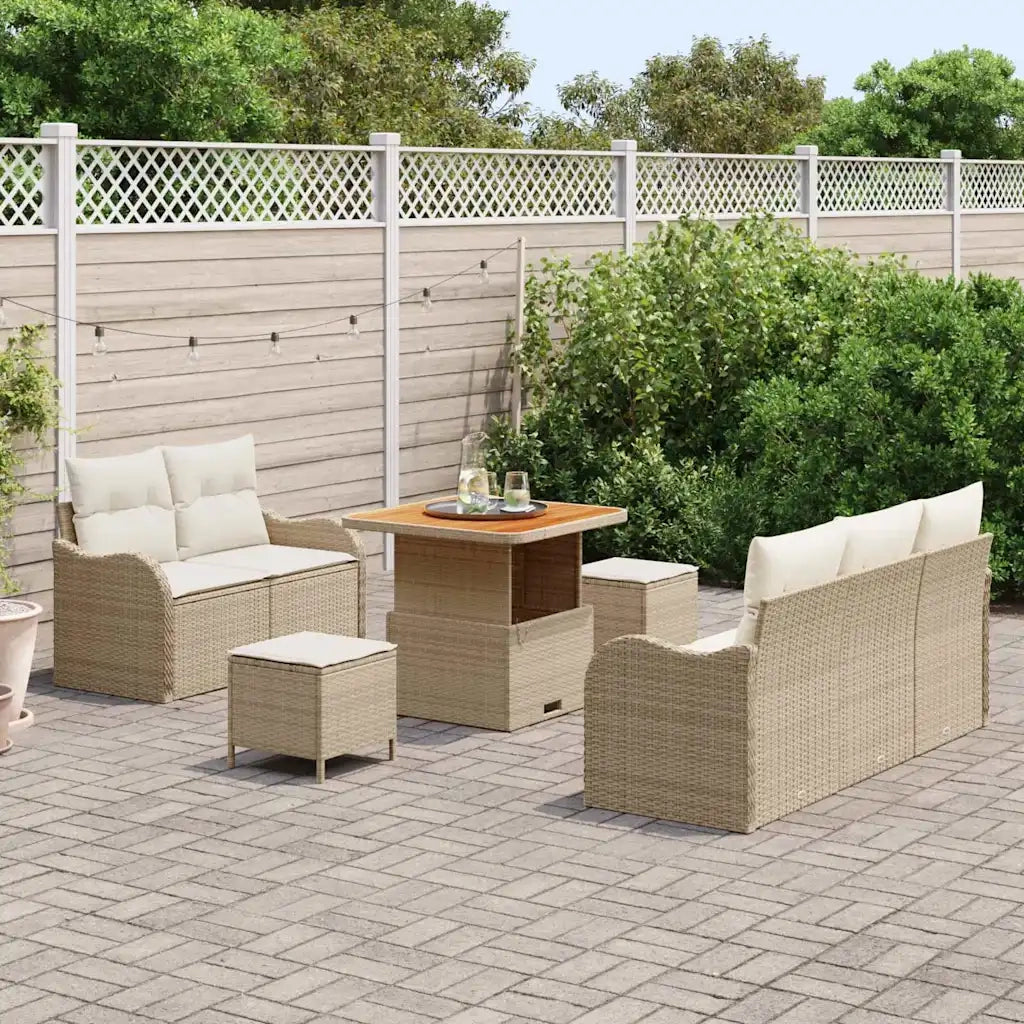 Set Divano da Giardino con cuscino 8 pcs Beige e Crema