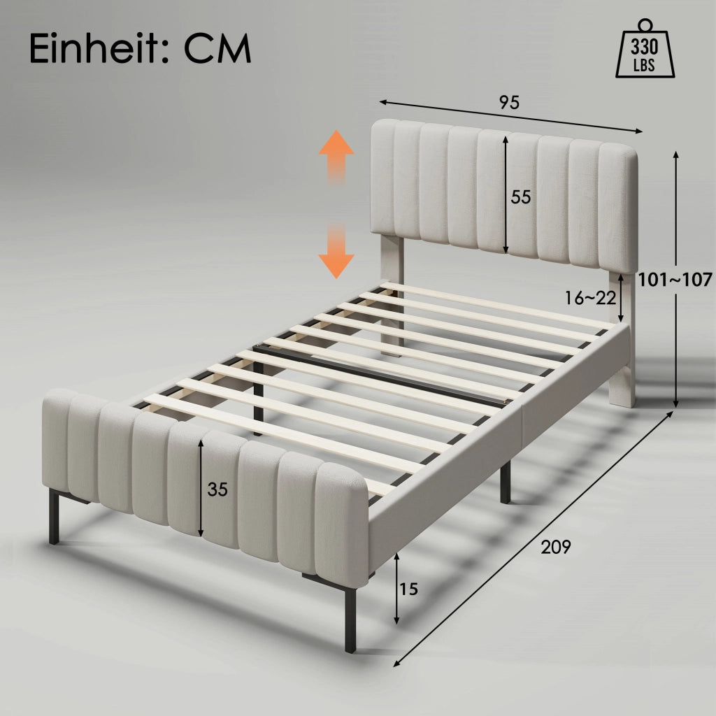 letto imbottito lino grigio beige 90 x 200 cm