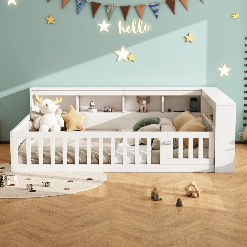 Letto da giorno 140 × 190 cm con vani laterali; rete a doghe; sponda estraibile; prese e USB bianco