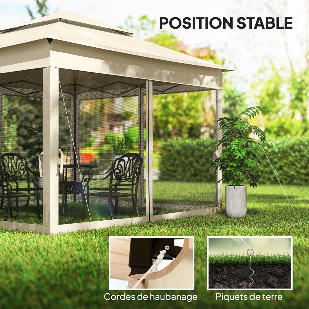Gazebo pieghevole pop-up 3x3m ¨C Xylo ¨C metallo poliestere impermeabile anti UV con zanzariere crema