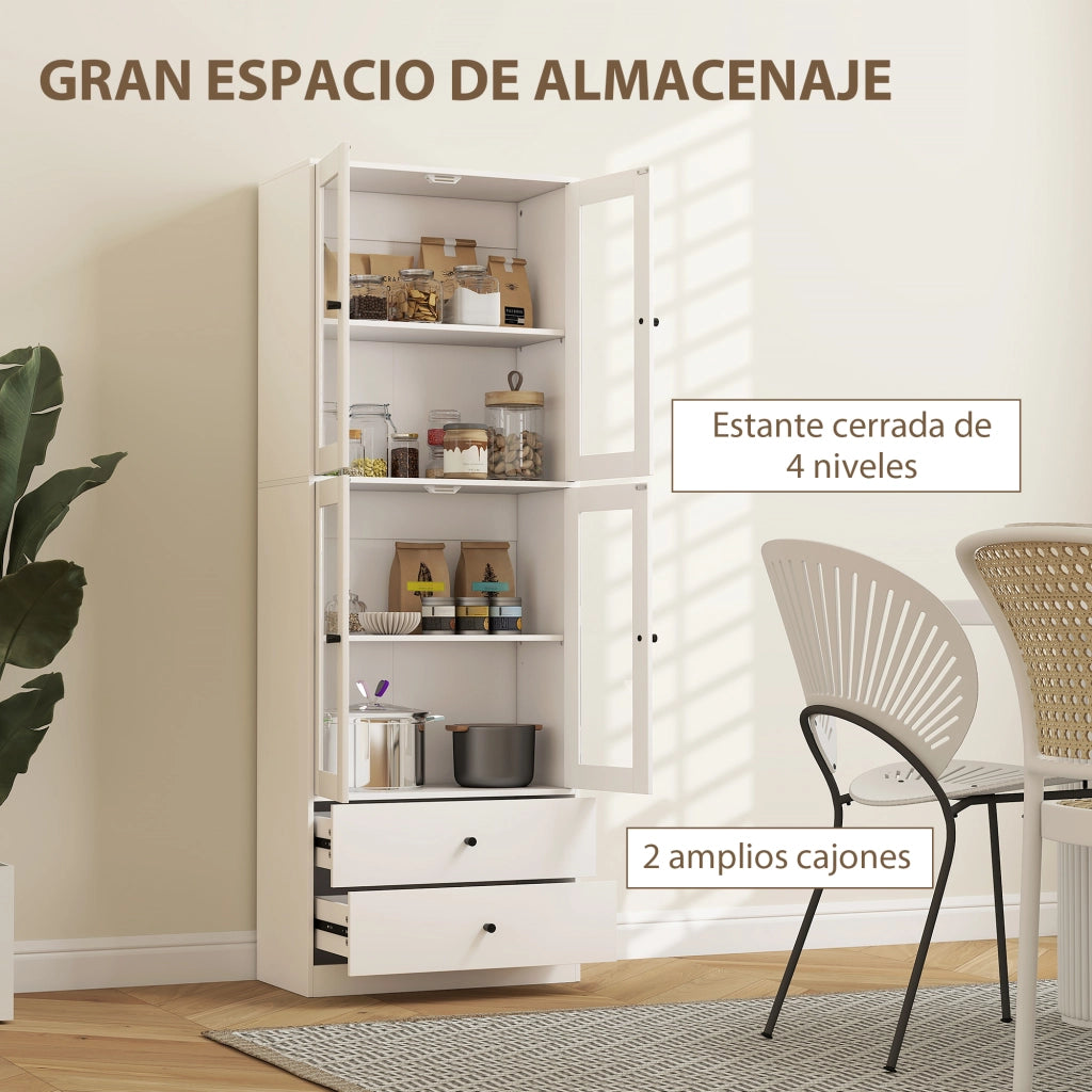 Mobile cucina con ante vetro ¨C Xylo ¨C 4 porte 2 cassetti ripiani regolabili bianco 59x30x170cm