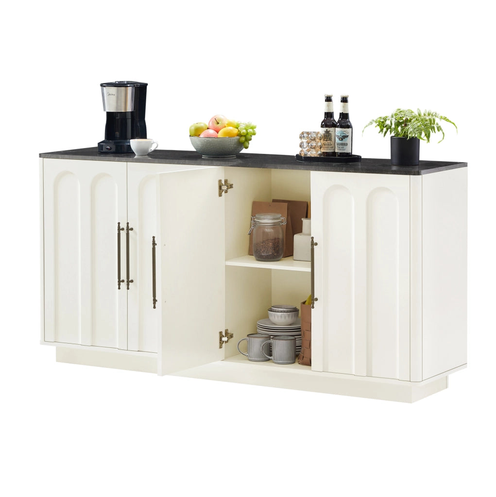 Sideboard con frontale ad arco 160 cm in MDF bianco e nero; con 4 ante e chiusura soft-close