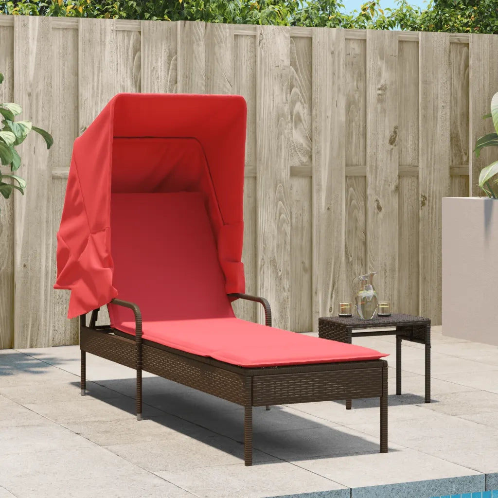 Lettino prendisole con baldacchino in Polyrattan Marrone 368194