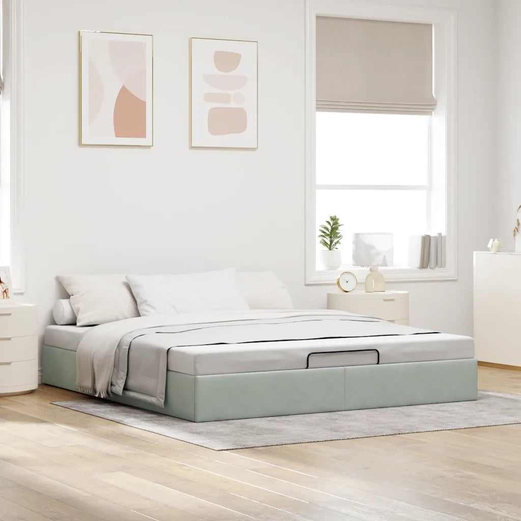 Struttura Letto Pouf senza Materasso-Giroletto con contenitore 200x200 cm in Velluto 283414