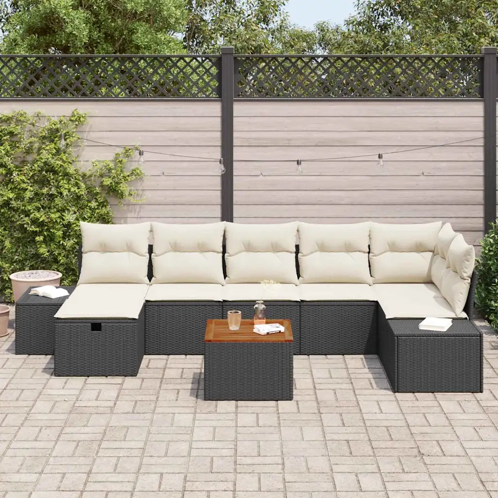 Set Divano da Giardino con cuscino 8 pcs Nero polyrattan