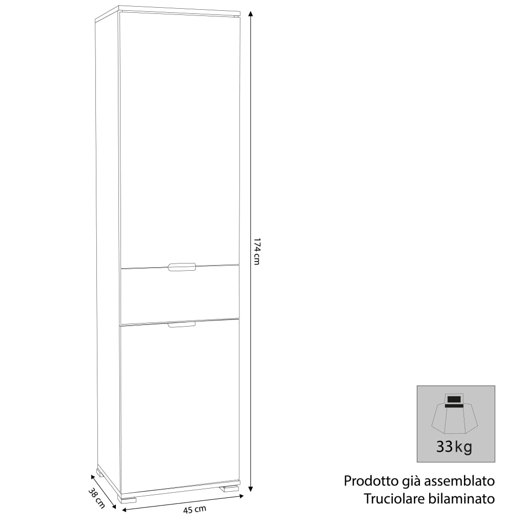 Armadio con 2 ante e un cassetto in Legno Composito cm 45x38x174 - GREIG