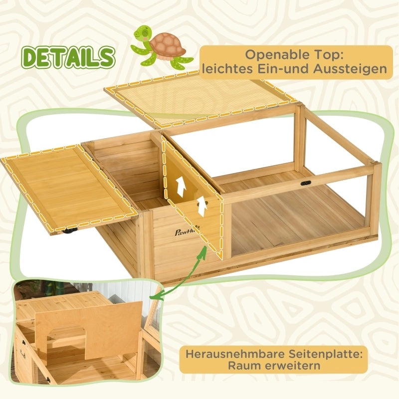 Casetta in legno per tartarughe, recinto per tartarughe con casette principali, coperchio incernierato, 91 x 60,5 x 32 cm, giallo