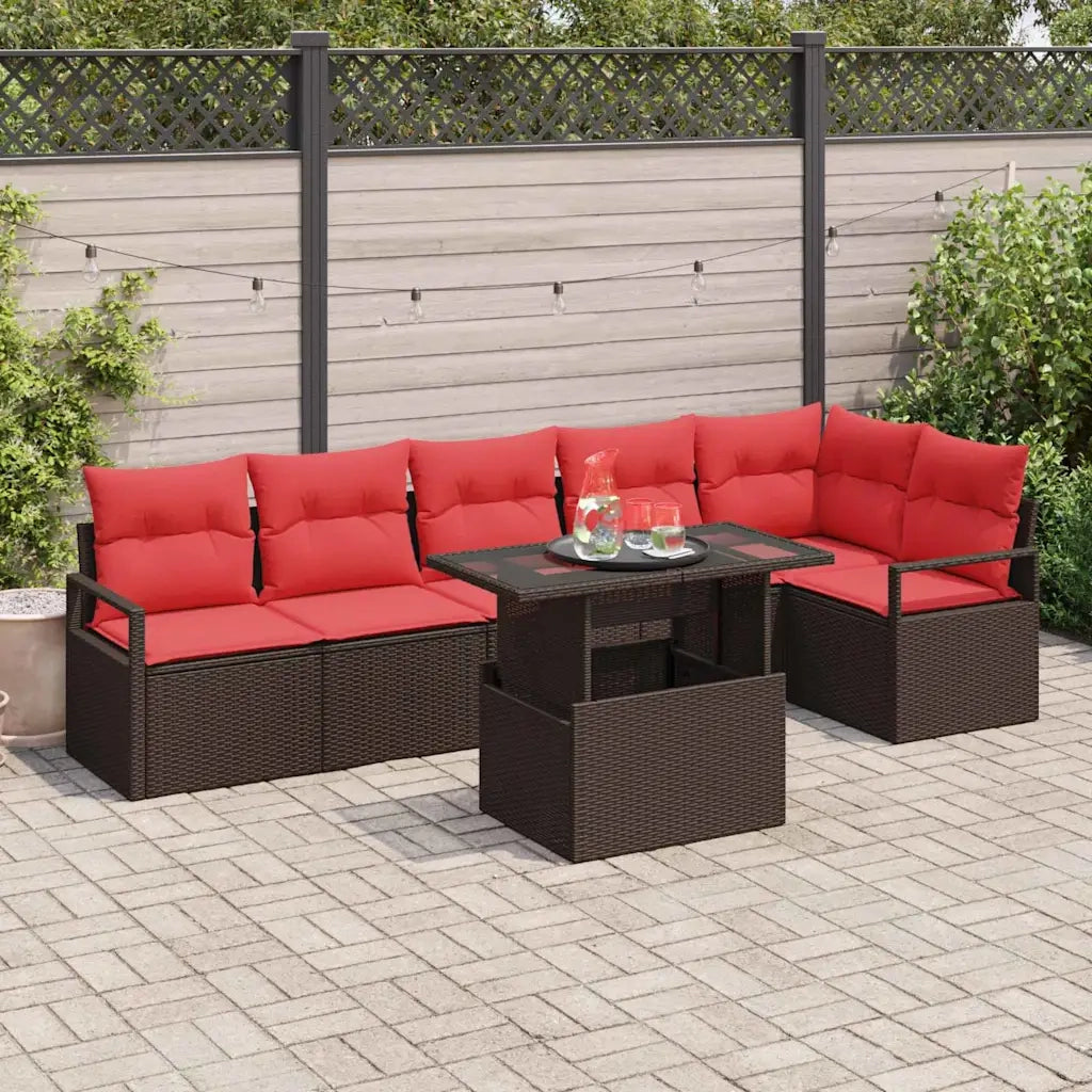 Set Divano da Giardino 7 pcs Marrone e Rosso polyrattan 3348840