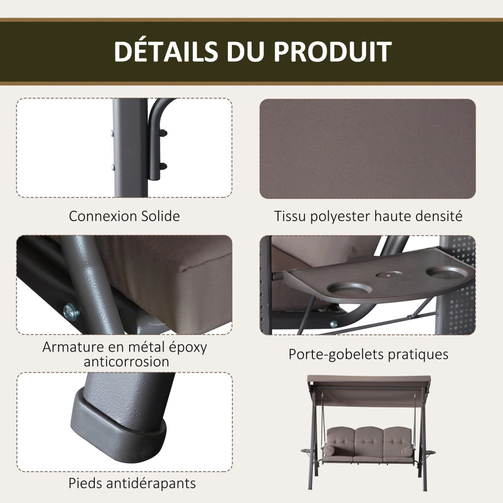 Sedia a dondolo da giardino 3 posti con cuscini ¨C Minimal ¨C Polyester beige