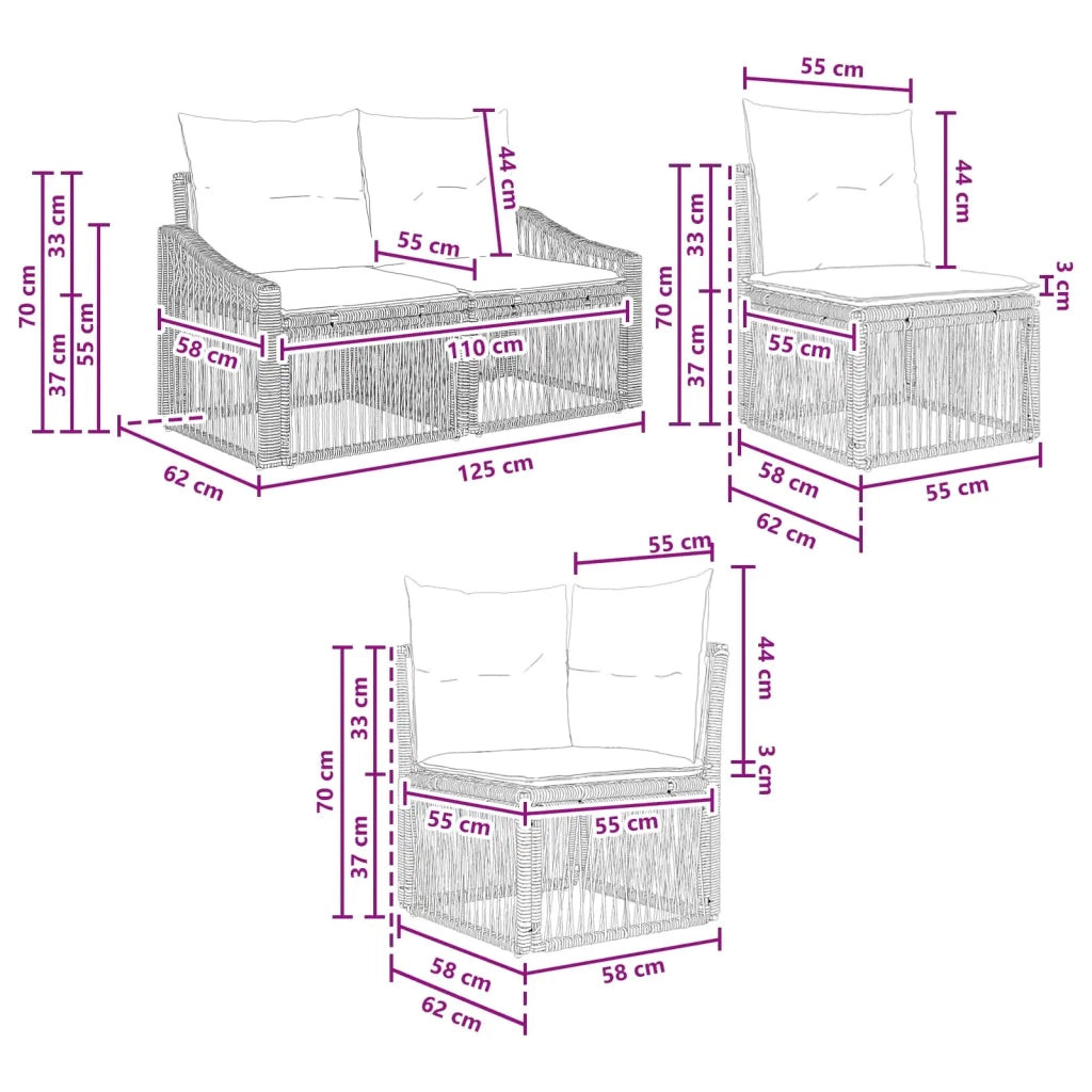 Set Divano da Giardino 9 pz Grigio polyrattan 3436046