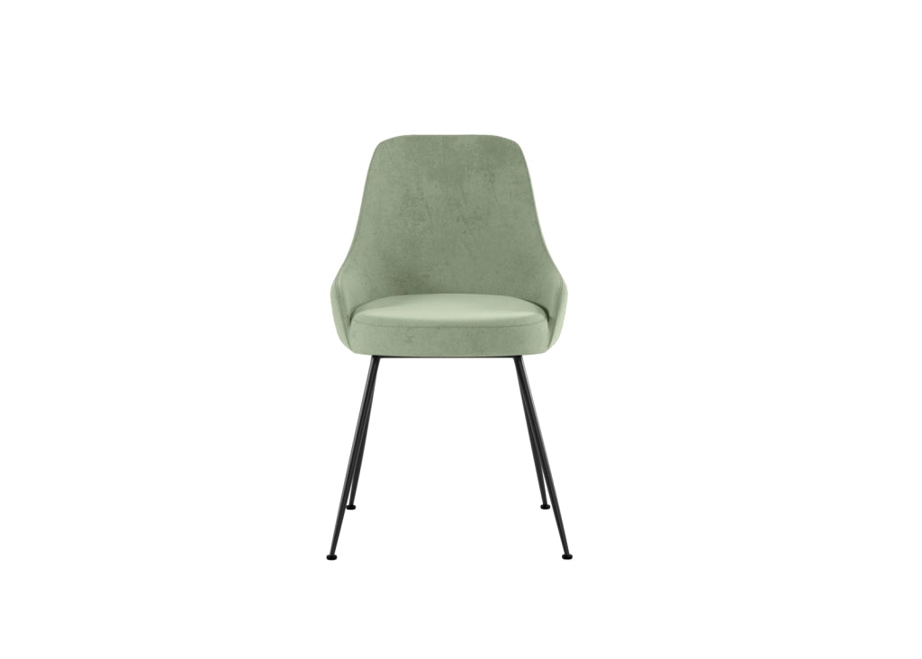 Sedia Nandy imbottita in microfibra verde acqua con gambe coniche in metallo verniciato nero - Design moderno per zona living