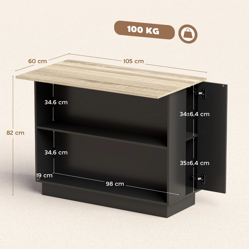 Carrello da cucina con piano di lavoro ¨C Xylo ¨C effetto legno nero 105x60 cm