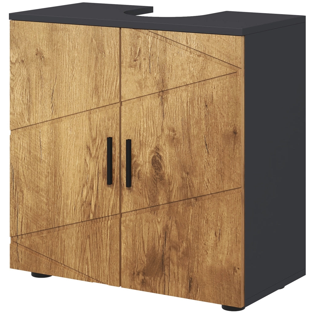 Mobile sottolavabo bagno ¨C Xylo ¨C 2 ante con ripiano, 60x30x60 cm, grigio antracite effetto legno