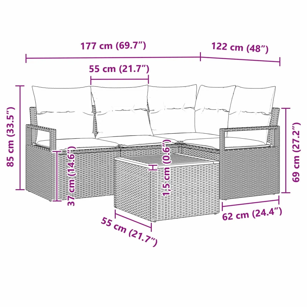 Set Divano da Giardino con cuscino 5 pcs Grigio polyrattan 3347703