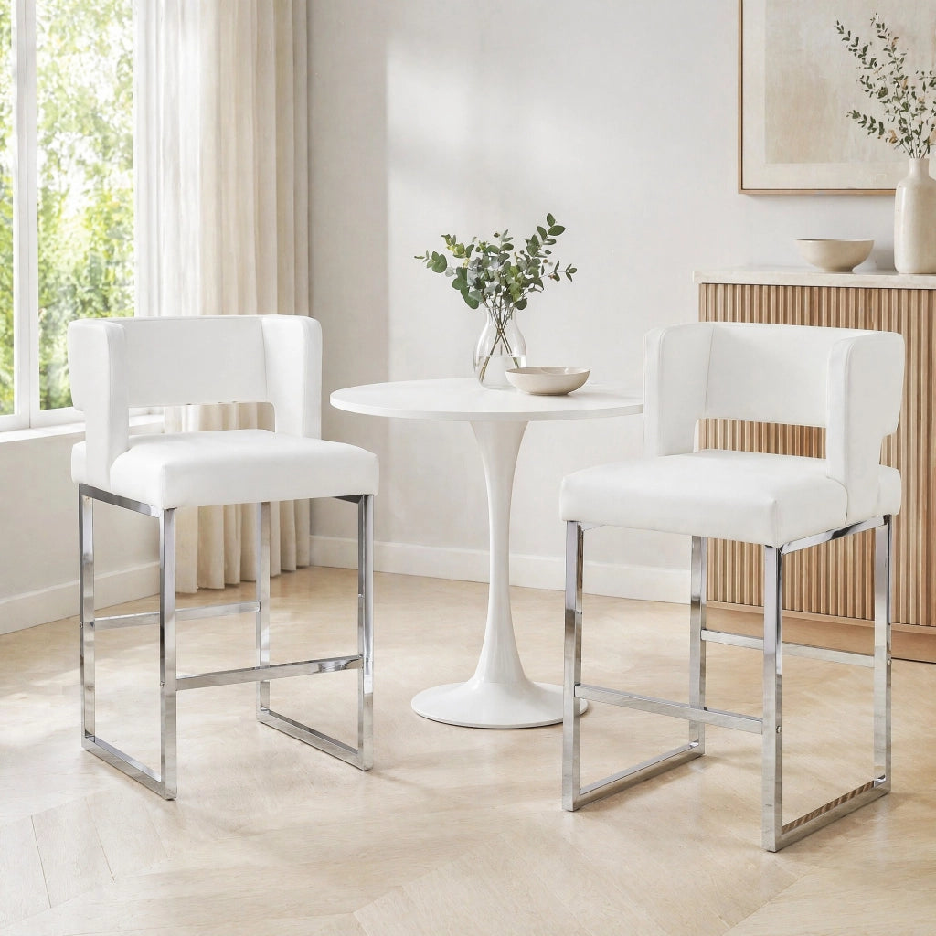 SEDIA BAR 91,4 cm in PU Bianco e Metallo Argento