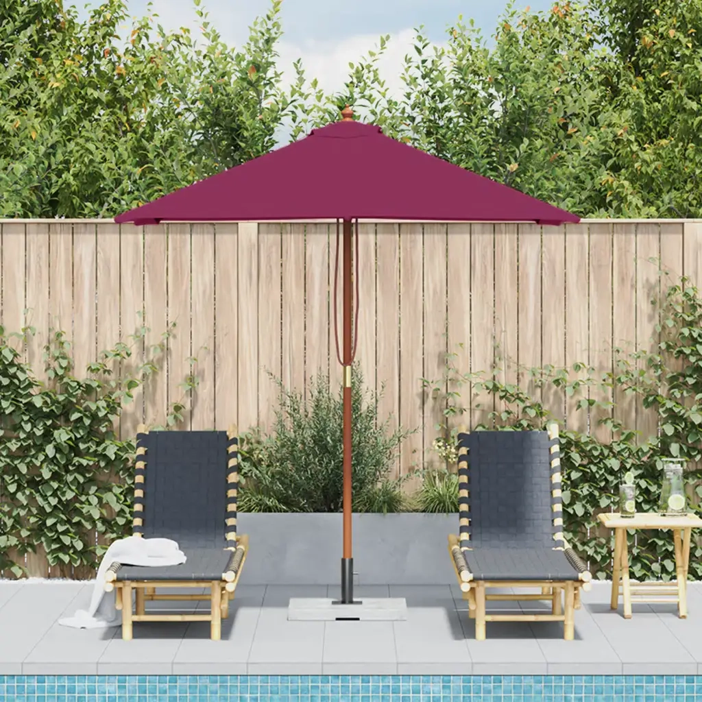 Ombrellone da Esterni Palo in Legno 150x200 cm Rosso Bordeaux 44537