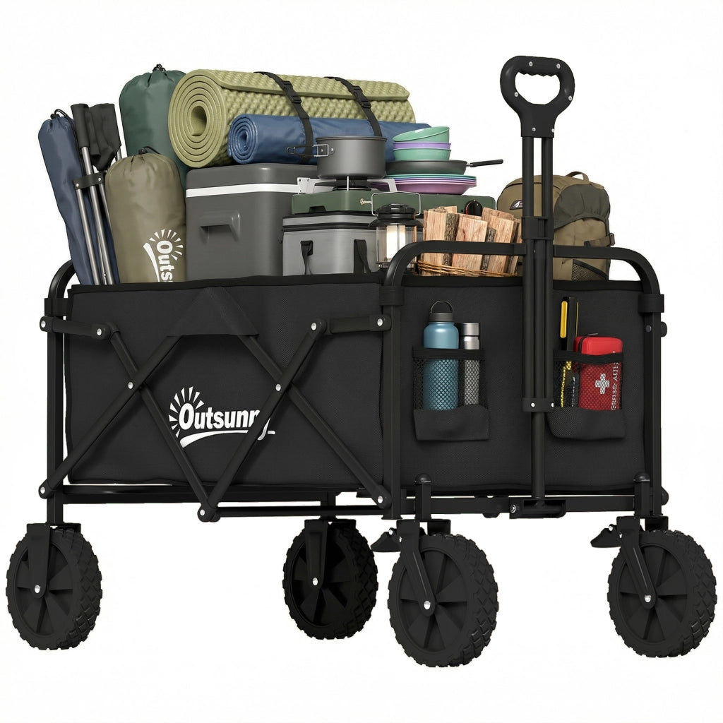 Carrello da Giardino Pieghevole con Portaoggetti ¨C Minimal ¨C Nero
