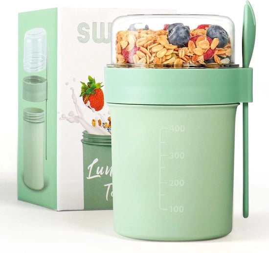 Set di Tazze da Viaggio per Yogurt e Muesli con Cucchiaio - 780 ml, Verde Salsiccia