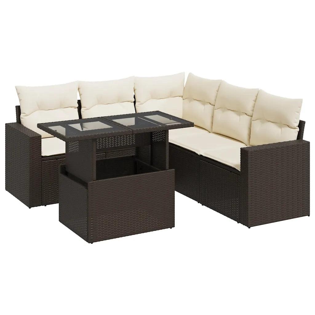 Set Divano da Giardino 6 pz con Cuscini Marrone in Polyrattan 3326324