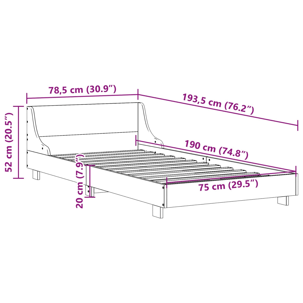 Letto senza Materasso-Struttura Letto Marrone Cera 75x190 cm in Legno di Pino 678523